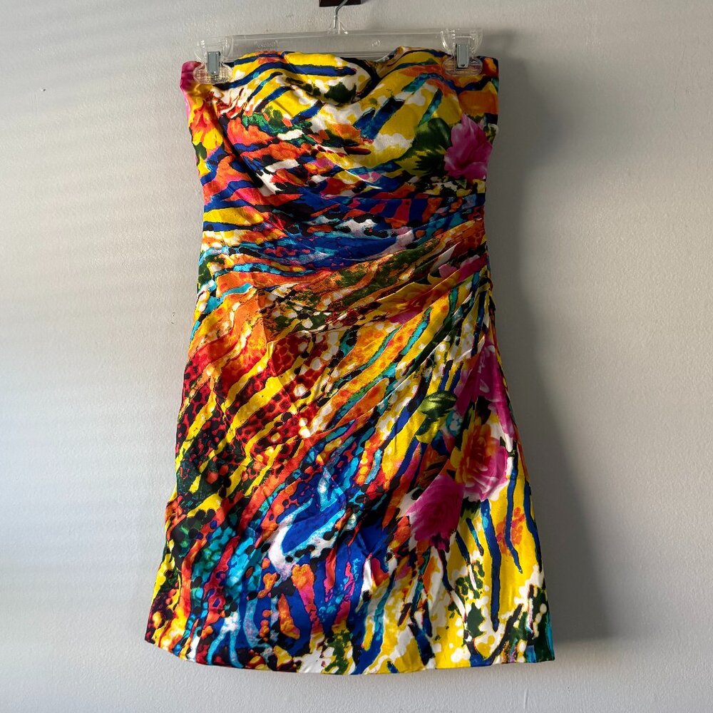 La Femme Colorful Strapless Mini Dress